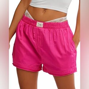 Free People Day To Day Boxers Pink Peacock XS Lounge Shorts Pockets
